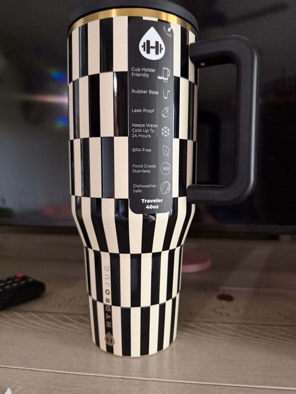 HydroJug Black & Cream Striped Traveler Mug